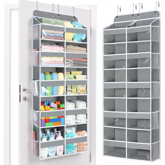 Over the Door Organizer 5 Tiers, Extra Large Behind Door Storage of 10 Compartments, Large Capacity Over Door Organizer, Door Hanging Organizer for Closet, Diaper Organizer, Room storage gray