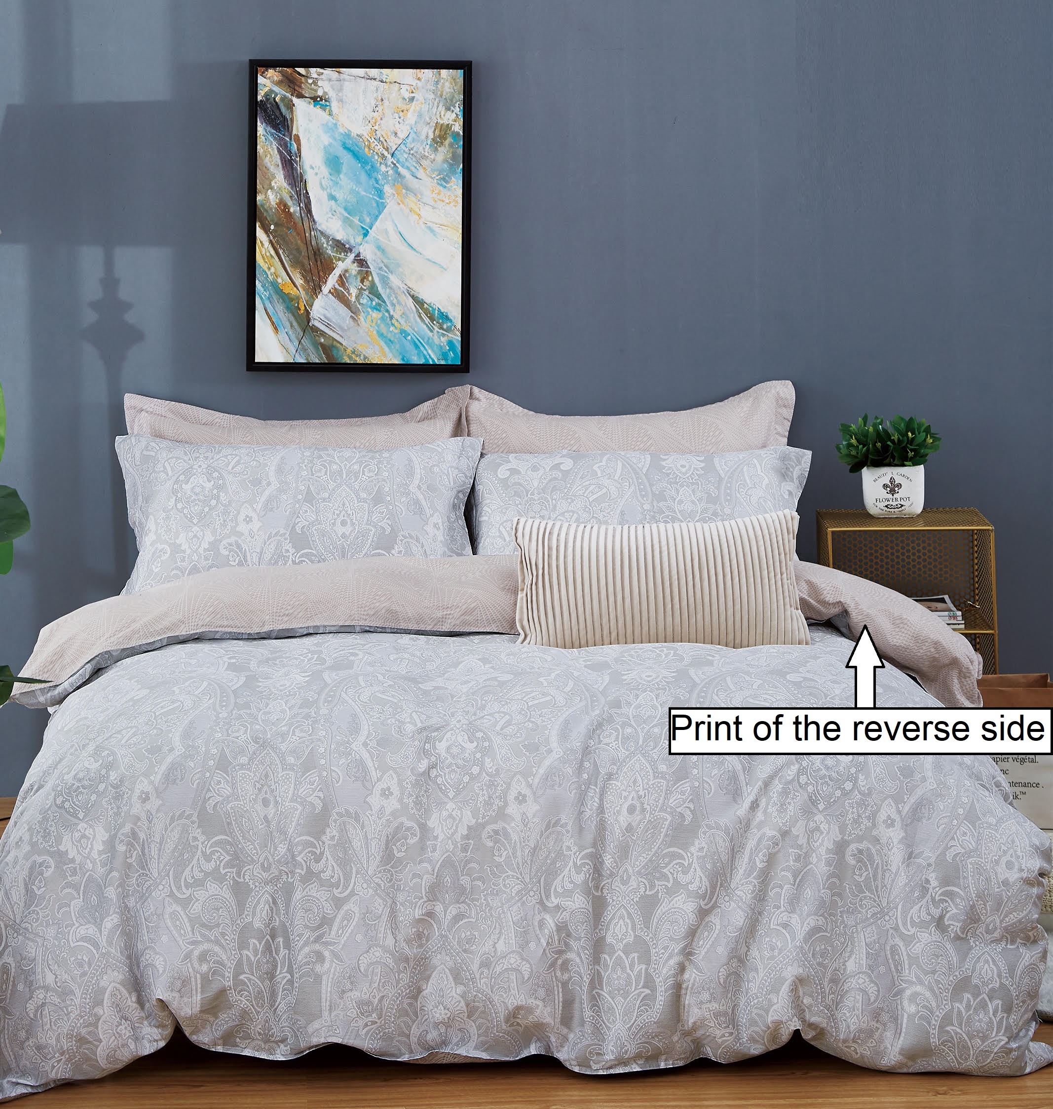 Swanson Beddings Taupe Paisley Floral Print 3-Piece 100% Cotton Duvet Cover Set: Duvet Cover and Two Pillow Shams (King) (Comforter not included)