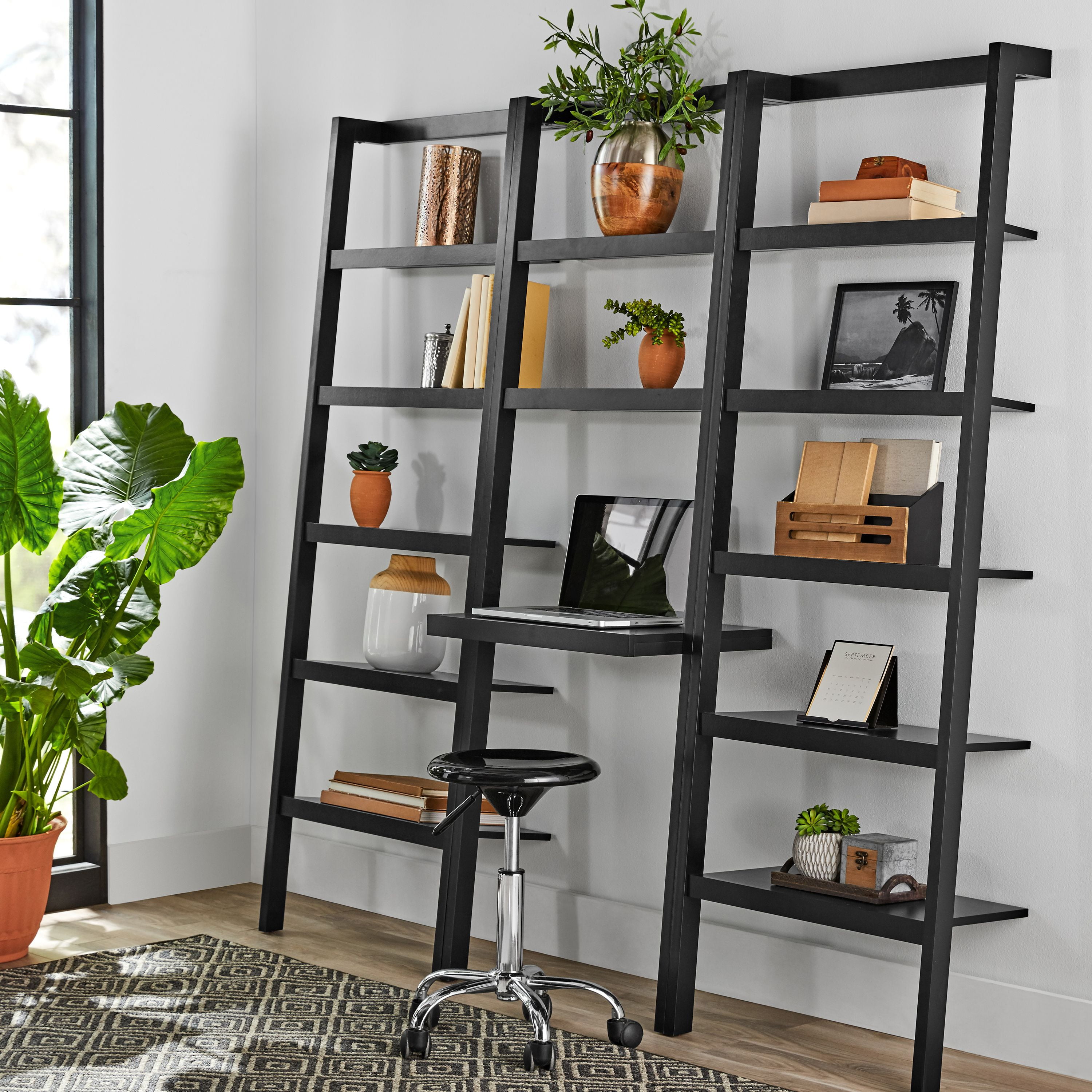 Mainstays Sumpter Park Ladder Bookcase Desk Canyon Walnut