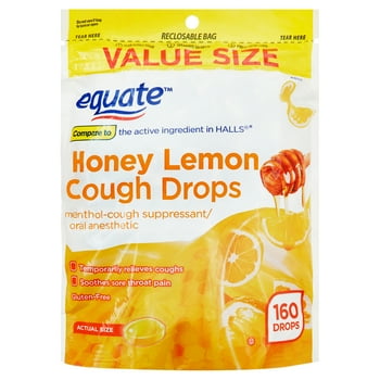 Equate Value Size Honey Lemon  Drops with Menthol, 160 Count