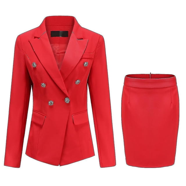 Yynuda Vestido profesional elegante de 2 piezas para mujer, traje de negocios con doble botonadura (blazer + falda)