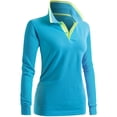 thumbnail image 2 of CLOVERY Women's Activewear Contrast 2-Button Long Sleeve Polo Shirt (S-3XL), 2 of 5