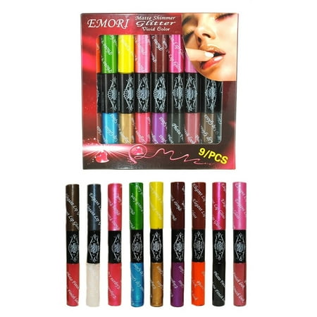 9 Dual Side tube of 18 Colors (Matte, Shimmer, Glitter) Lip Gloss Makeup