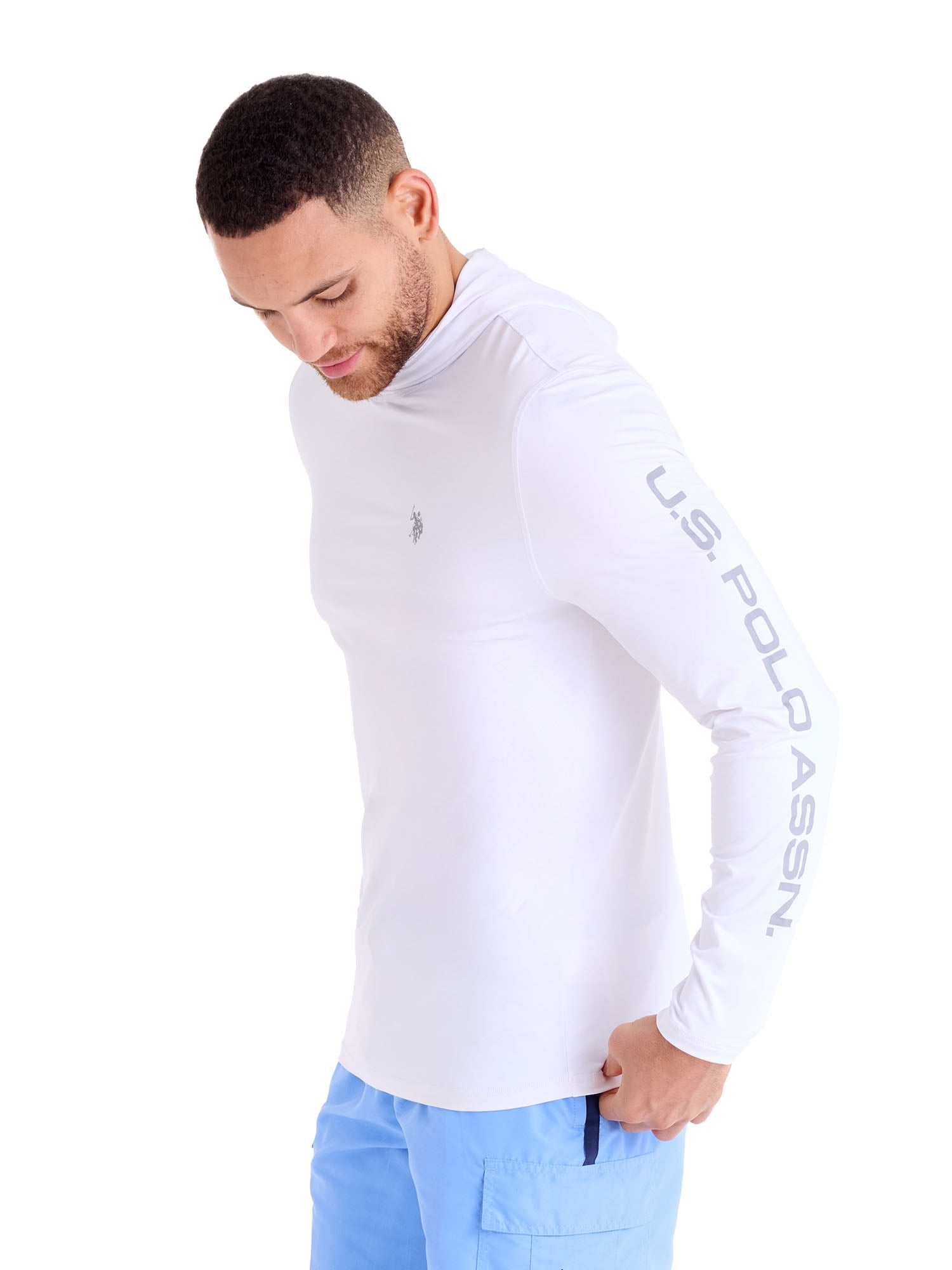 U.S. Polo Assn. Men's Hooded White LS Sun Shirt , M