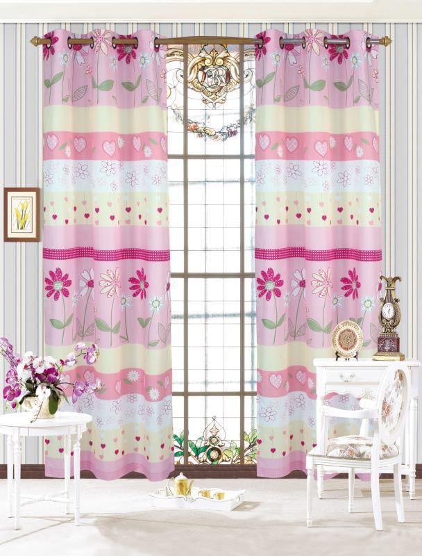 Luxury Home Collection Kids//Teens//Girls 2 Piece Window Curtain Panel Set with Grommets Multicolor Patchwork Flowers Chirping Birds Hearts Owls Butterflies