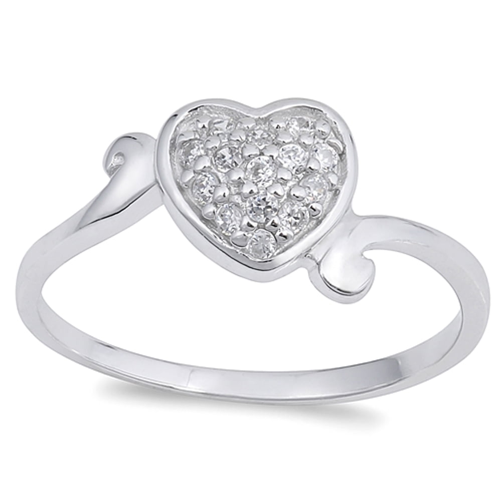 Clear Cubic Zirconia Heart Promise Ring .925 Sterling Silver Band White ...