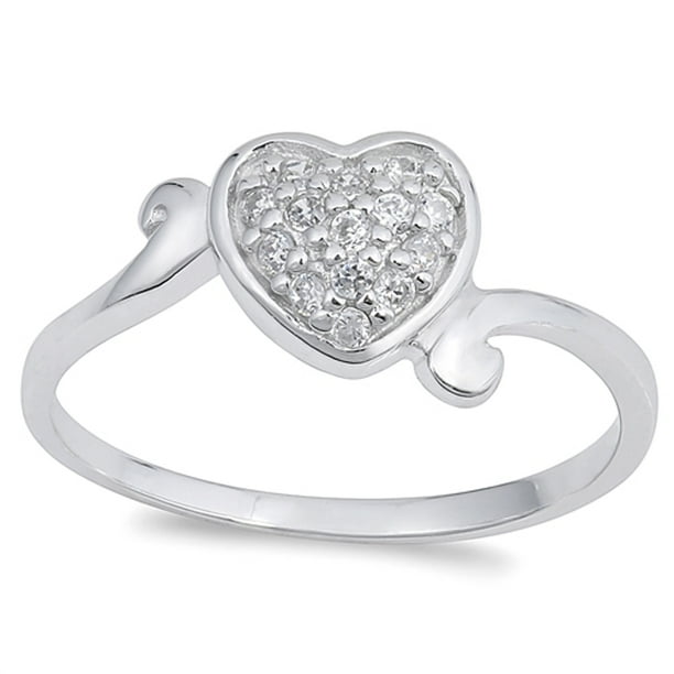 Sac Silver Clear CZ Beautiful Heart Promise Ring New .925 Sterling