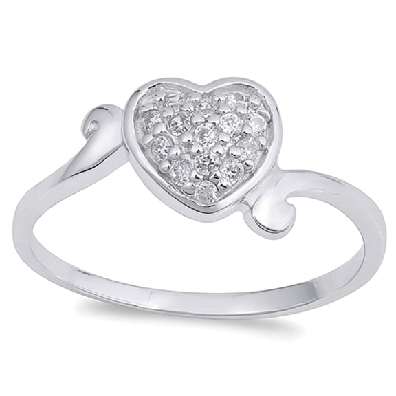 Clear Cubic Zirconia Heart Promise Ring .925 Sterling Silver Band White Jewelry Female Male Size 10