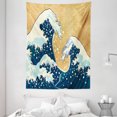 thumbnail image 1 of Japanese Wave Tapestry, Sea Storm in Japan Traditional Drawing Foamy Great Waves, Wall Hanging for Bedroom Living Room Dorm Decor, 60W X 80L Inches, Earth Yellow Dark Blue White, by Ambesonne, 1 of 2