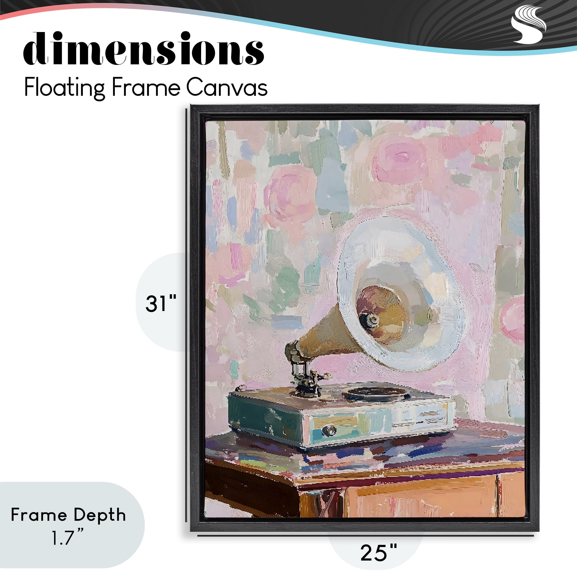 Stupell Industries Vintage Gramophone in Soft Pastels Black Framed Floater Canvas Wall Art, design by The Prints Vibe