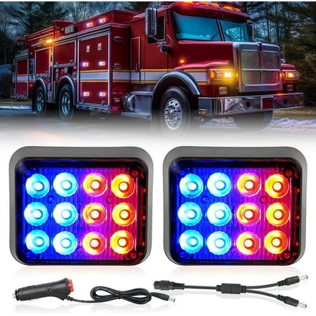 Nilight 12LED Magnetic Wireless Trailer Lights 2PCS Rechargeable Portable Hazard Beacon Warning Light Red and Blue Emergency Strobe Light for Trucks Trailers Vehicles Cars Bus Surface Mount
