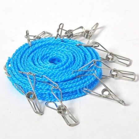 

5m Camping Clothesline with 16 Metal Clip Clothesline Light Windproof Travel Hotel Clothesline Rack