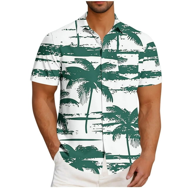 Blusa y camisa de manga corta con cuello vuelto para hombre, informal, a la moda, con estampado de bolsillo y botones, de poliéster.