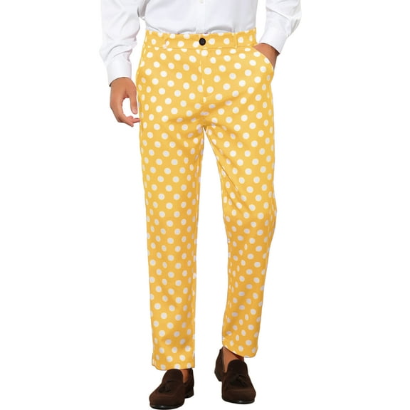 INSPIRE CHIC Polka Dots Printed Dress Pants for Men's Regular Fit Formal Trousers 30 Yellow