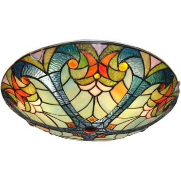 AFANQI 16" Tiffany  Ceiling Light Fixture 3-Light Colorful Vintage Lighting Handmade Shell Lampshade for Kitchen Bedroom