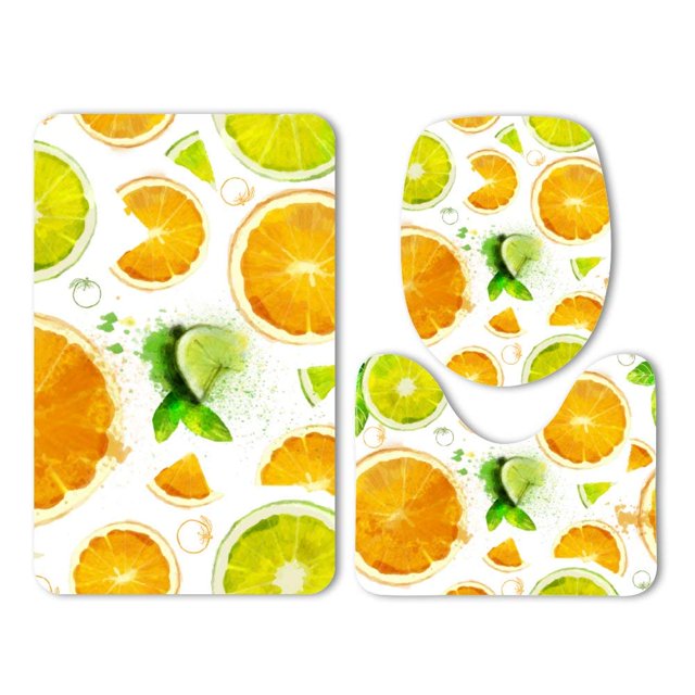 ABPHQTO Limón Fruta Agria Verano Fruta Amarilla En Rodajas Juego de alfombras de baño de 3 piezas Alfombra de baño Alfombra de contorno y tapa de inodoro