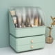 thumbnail image 5 of Caja de almacenamiento de cosméticos de escritorio, tipo cajón, organizador de maquillaje, a prueba de polvo, para joyas, lápiz labial, cuidado de la piel, organizador verde claro, 5 of 14