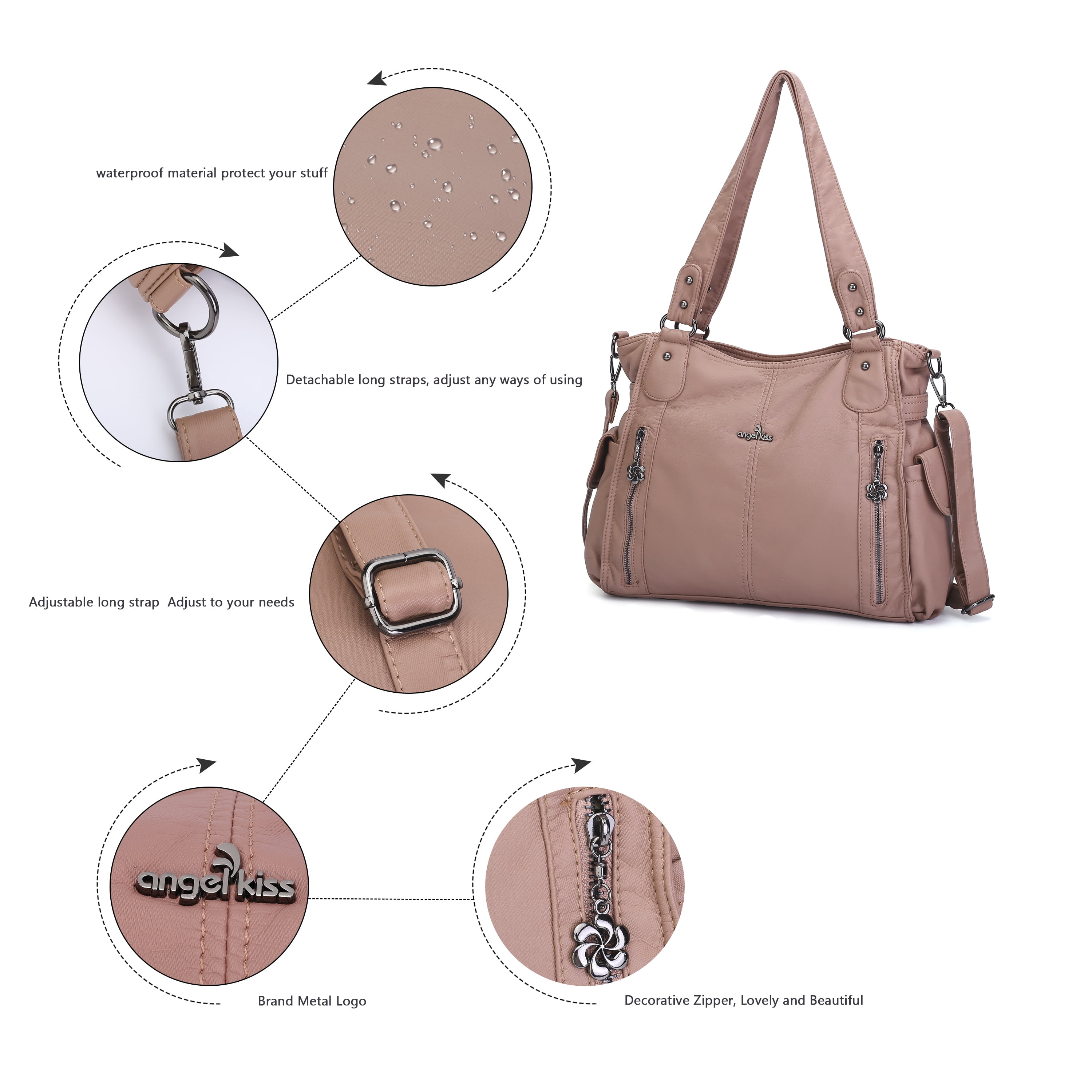 Angel Kiss Handbags for Womens Top-Handle Hobo Purse Roomy Casual Shoulder Bags PU Tote Satchel Purse for Womens