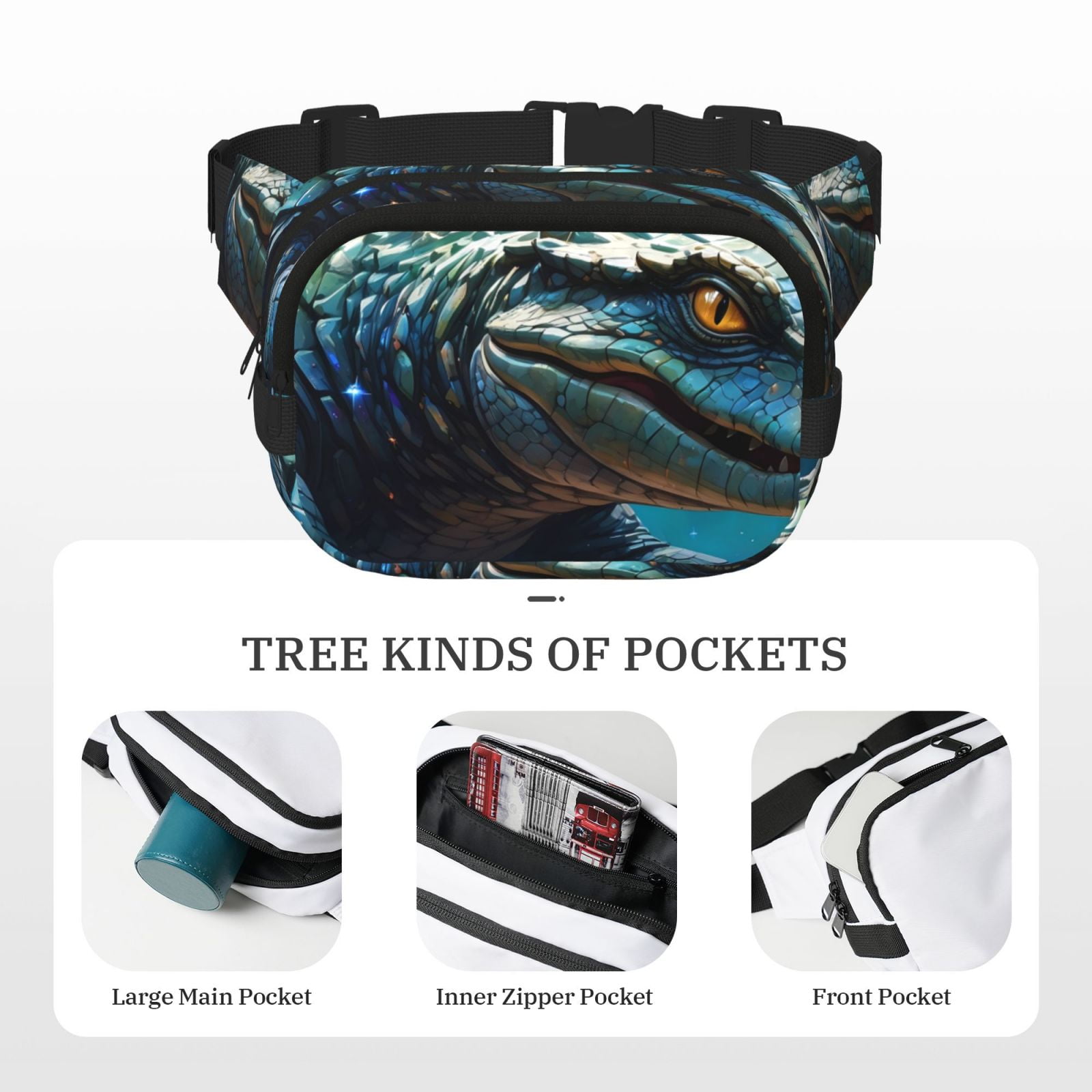 Picia Starry Sky Colorful Crocodile A Print Square Double-Layer Waist Bag Mini Adjustable Waist Belt Bag Exercise Running Travel Hiking