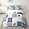 thumbnail image 3 of Manfei Rustic Deer Child 7-Piece Twin Bedding Sets, Vintage Blue Buffalo Plaid Bedding Comforter Set, Kawaii Cartoon Animal Reversible Sheet Sets, Microfiber Bedroom Decor, 3 of 8
