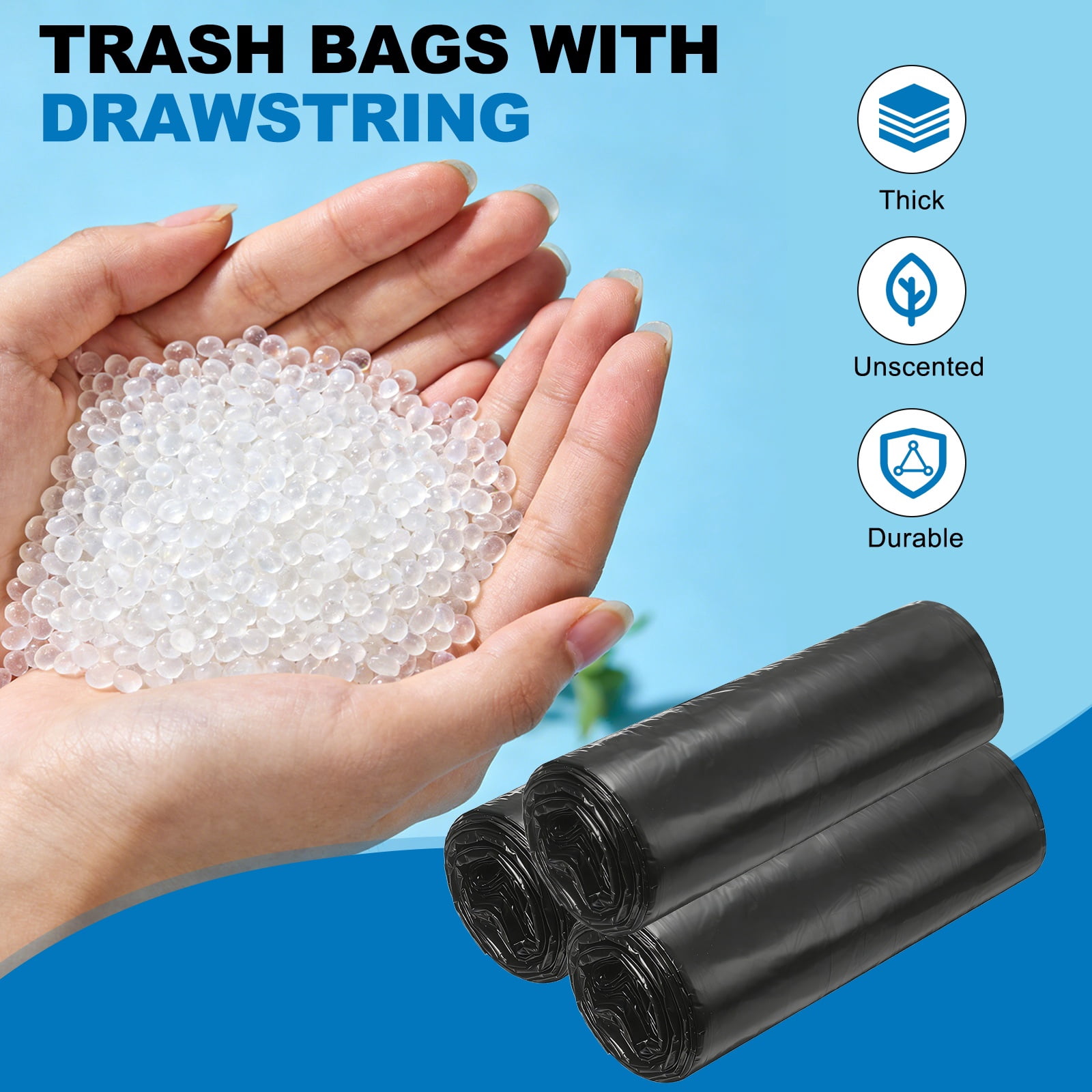 Uxcell 160 Count Trash Bags with Drawstring, 5.2 Gallon 20" Garbage Bags Unscented Tear-Free Design for Home Office Kitchen, White