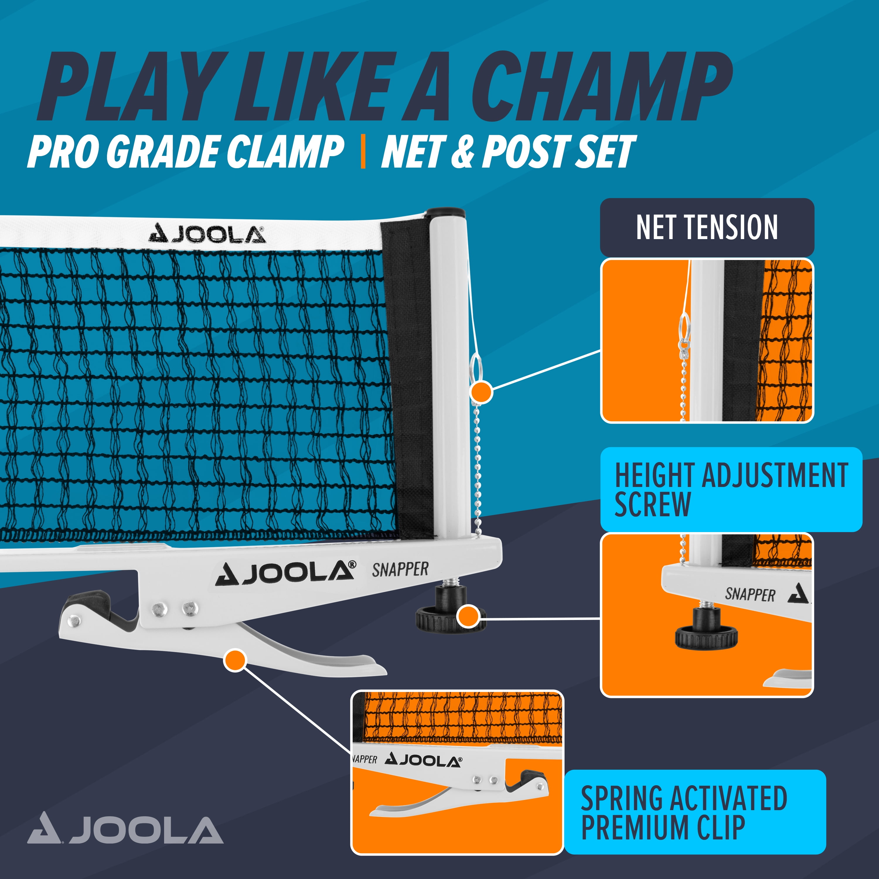 JOOLA Snapper Clip-on Table Tennis Net and Post Set