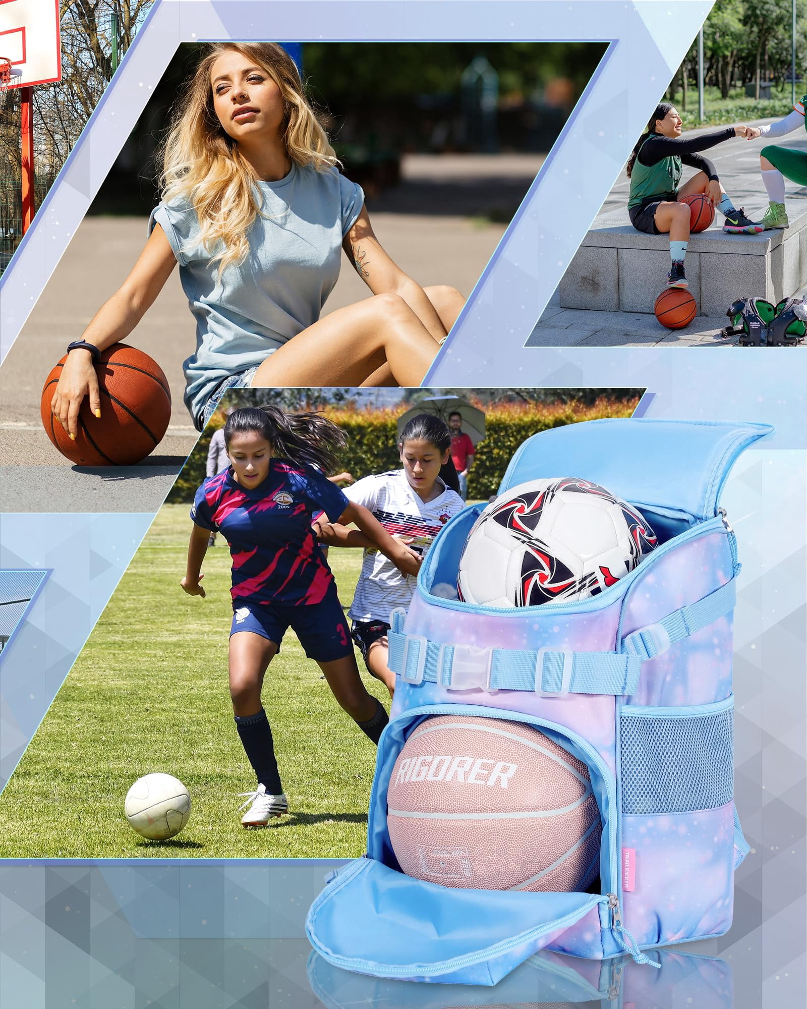 Basketball Backpack Women Fit Soccer Volleyball Baseball Football Sports Backpack Training Equipment Bag for Team -Sky Blue