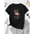 thumbnail image 2 of Camiseta deportiva informal y moderna para mujer, con estampado de flamencos y árbol de Navidad, cuello redondo y manga corta, cómoda para vacaciones de verano. Camiseta deportiva de ocio., 2 of 8