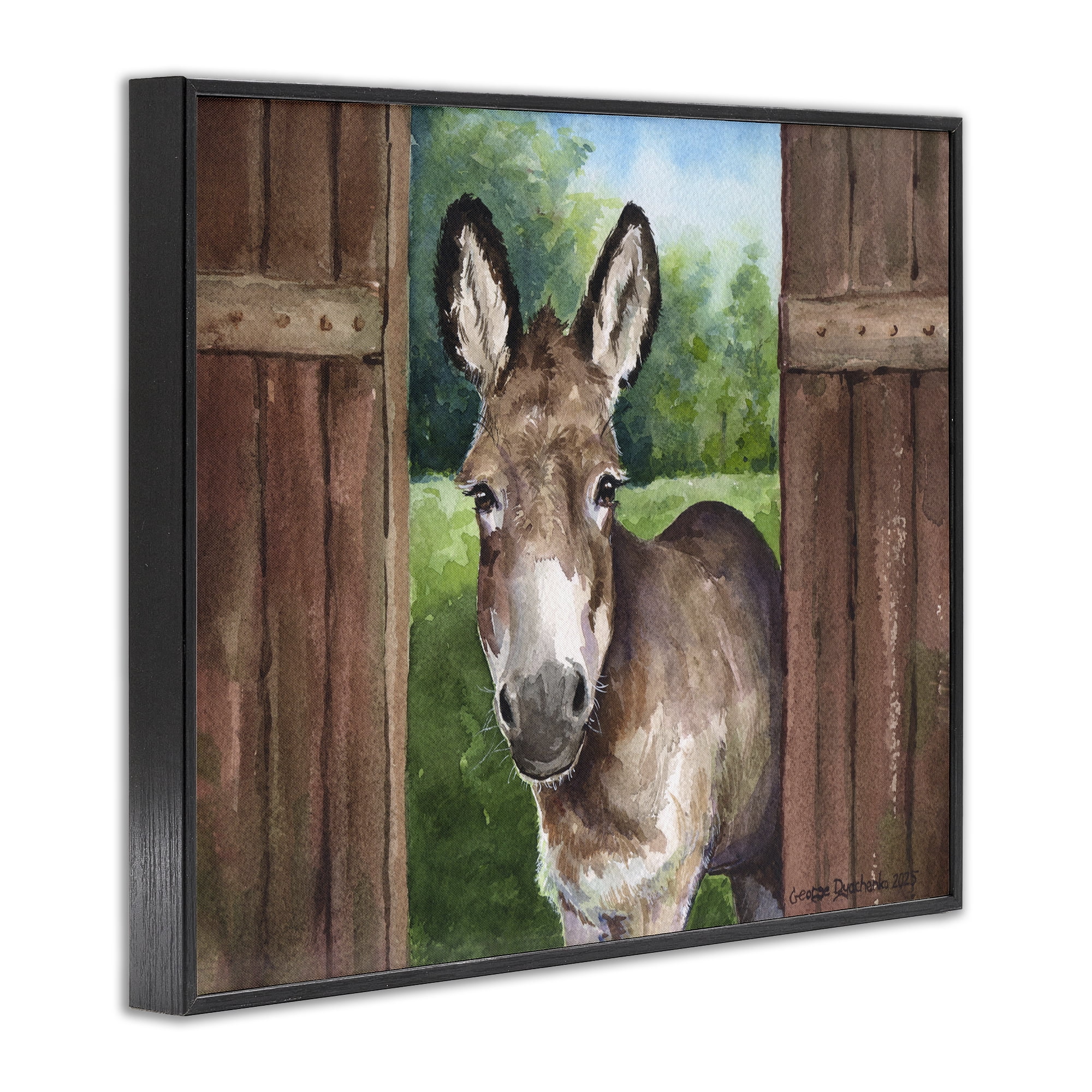 Stupell Industries Donkey in Wooden Gate Black Framed Giclee Art, design by George Dyachenko