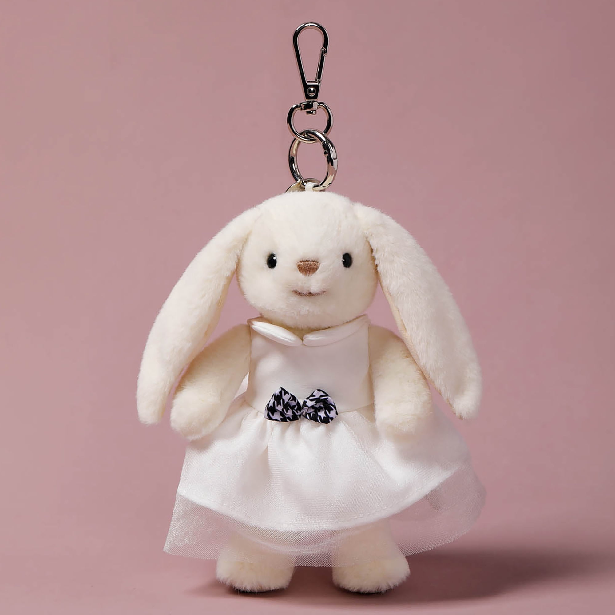 McHugs: Plush Bag Charm - White Dress Smiling Leveret - Bunny Stuffed Animal Clip Keychain, Backpack Ornament, Travel Accessory Companion, Kids 3+
