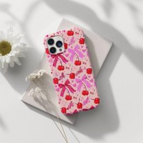 Coquette Cherries and Bows Girly Phone Case for iPhone 11 12 13 14 15 16 Pro Max