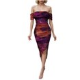 thumbnail image 1 of Vestido de Hombro Frío para Mujeres Impresión de la Camiseta Fuera Del Hombro sin Espalda Hendidura Envoltura Nalgas Cintura Vestido Delgado, 1 of 4