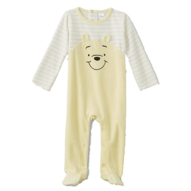 Disney Infant Boys Stripe Yellow Velour Winnie The Pooh Footie