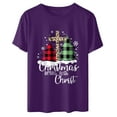 thumbnail image 4 of Camisas Navideñas A Cuadros Para Mujer, Cuello Redondo, Entramado, Estampado de Árbol de Navidad, Camisetas de Manga Corta Odeerbi ODB207945, 4 of 7