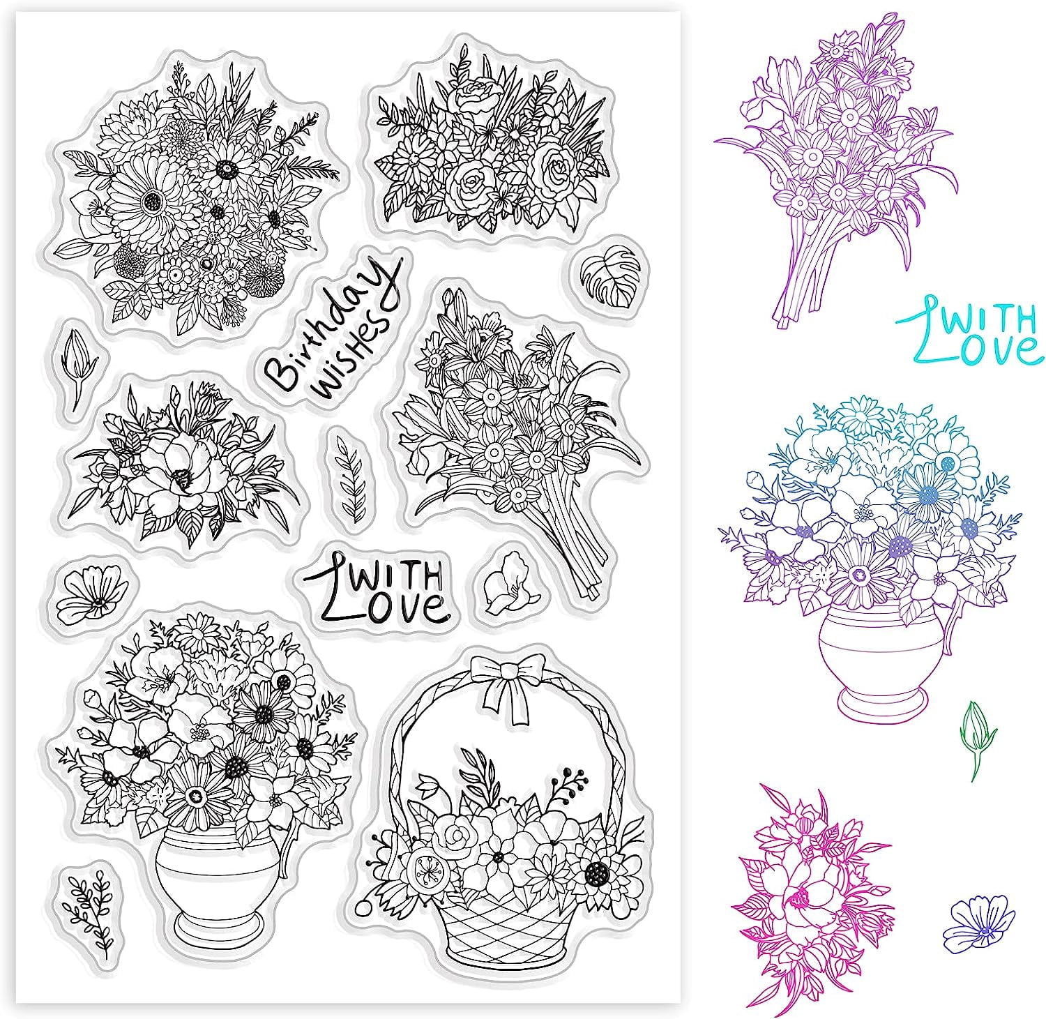 Birthday Wishes Flowers Clear Stamps Transparent Silicone Stamp ...
