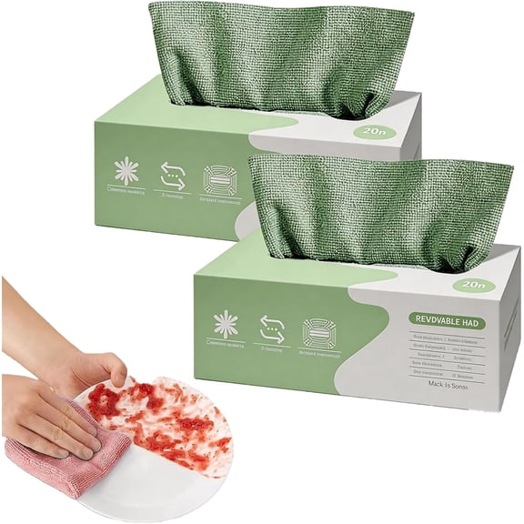 Pull-Out Cleaning Cloths,Pull-Box Microfiber Cloth 20 Pieces,Ultra Absorbent,Reusable Clean Rags,Lint Free Streak Free Towels,Safe for Food Contact for Kitchen Car Care Home Dusting (Green,2pcs)