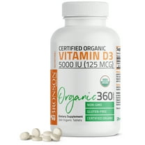 Bronson Vitamin D3 5000 IU Bone Health and Immune Support, USDA Certified Organic, Non-GMO Gluten Free, 360 Tablets