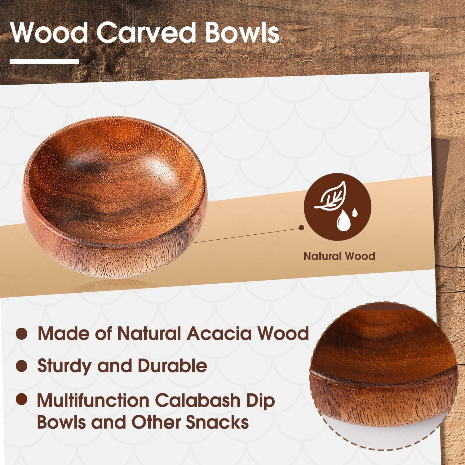 10 Pcs Jujube Wood Bowls, 3.5 Inch Small Round Calabash Bowls - Hand Carved For Snacks, Dip, Salad, Nuts, Decor