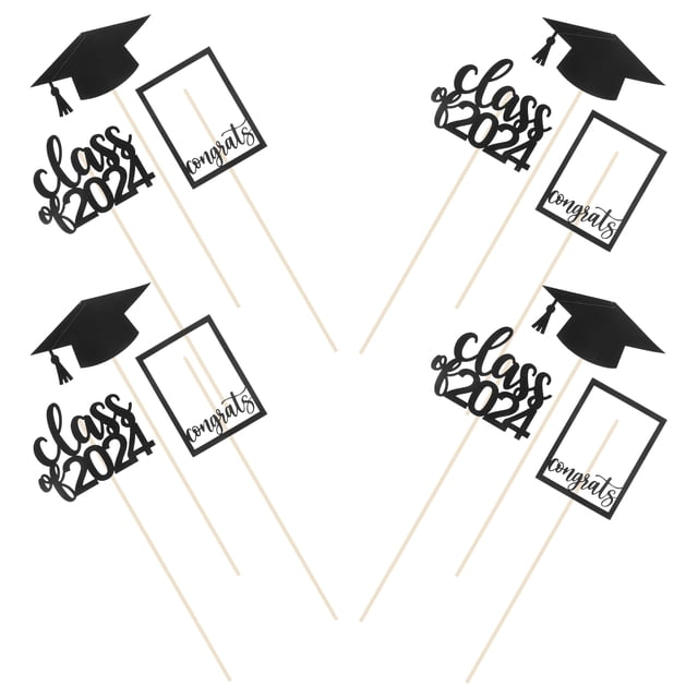 OULII 12pcs Graduation Flower Centerpiece Sticks Grad Centerpieces for Tables Black Paper Decoration