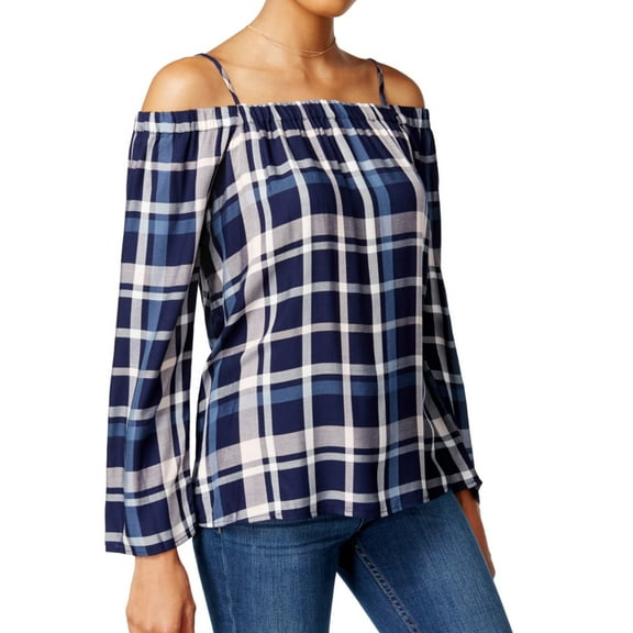 Maison Jules Womens Plaid Knit Blouse