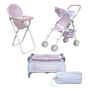 Penelopes Petite Polka Dots Complete 3 Piece Baby Doll Nursery Set, Pink/Gray
