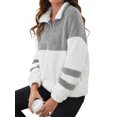 thumbnail image 4 of Xuanfei Women Stand Collar Contrast Color Patchwork Zip Neck Long Sleeve Fuzzy Sweatshirt, 4 of 6