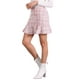 thumbnail image 4 of Faldas mini de tweed con botones decorativos y dobladillo con volantes de cuadros Inspire Chic para mujer XL en rosa, 4 of 6