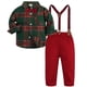 thumbnail image 1 of Conjuntos de Navidad para bebés, conjuntos de ropa Formal para niños, traje rojo verde a cuadros, conjunto de pantalones con tirantes para niños pequeños, 1 of 4