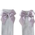 thumbnail image 3 of POINTERTECK Little Girls Stockings  Plain Color/Patchwork Side Bow-Knot Midi Tube Socks  Breathable Elastic Knee-Length Socks, 3 of 5