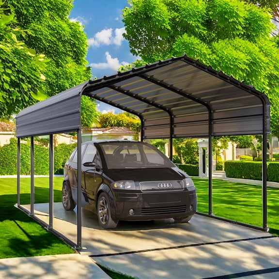 Alpha Joy 10' x 15' Heavy Duty Metal Carport with Galvanized Steel Roof & Frame Multi-Purpose Storage Shelter for Car