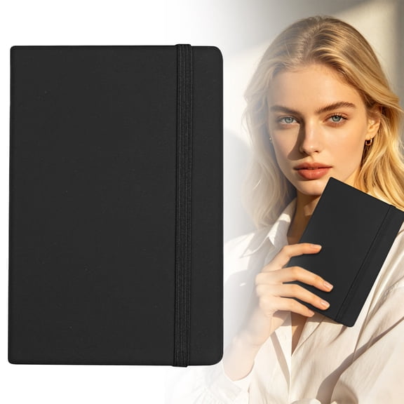 Black A6 Hardcover Pocket Journal with Pen Loop - 160 Pages College Ruled Notebook for Daily Notes and Travel