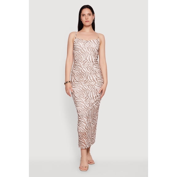 Women's Zebra Print Mesh Overlay Dress with Keyhole Back