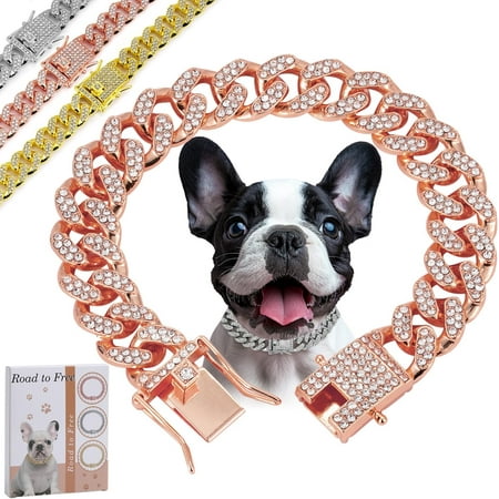 Hgudesign Gold Dog Chain Diamond Collar Wal Metal Chain Collar with Secure Buckle  Pet Cuban Style Collar Jewelry Accessories for Small Medium Large Dogs  Available in Multiple Pet Gift (Gold
