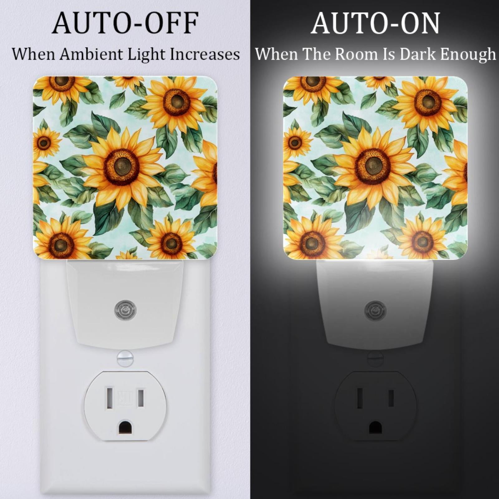 PhooArto Floral Sunflowers Pattern Plug in LED Night Light Auto Sensor Dusk to Dawn Decorative Night for Bedroom, Bathroom, Kitchen, Hallway, Stairs, Baby's Room, Energy Saving